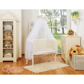 Bedside cot with mattress and bedding set Basic chevron beige