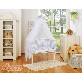 Bedside cot with mattress and bedding set Basic zigzag Gray