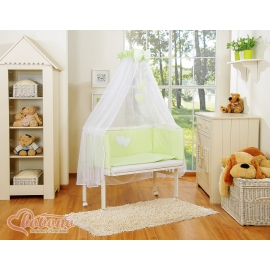 Bedside cot with mattress and bedding set Hanging Hearts green