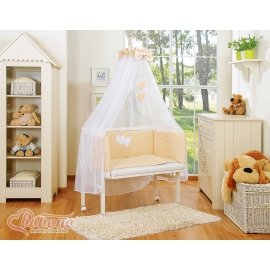 Bedside cot with mattress and bedding set Hanging Hearts white dots on beige