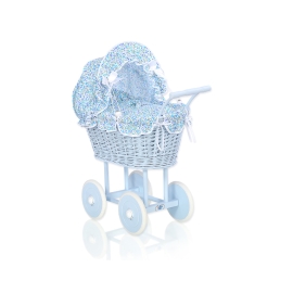 Blue Wicker Stroller Doll pram Blue Flowers Bedding Set