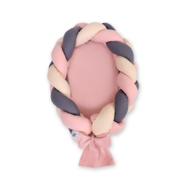 Braided babynest Knot Bumper & Mattress 2 in 1 - beige-pastel pink-anthracite