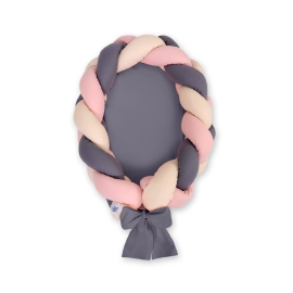 Braided babynest Knot Bumper & Mattress 2 in 1 - beige-pastel pink-anthracite