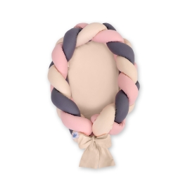 Braided babynest Knot Bumper & Mattress 2 in 1 - beige-pastel pink-anthracite