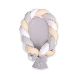 Braided babynest Knot Bumper & Mattress 2 in 1 - white-gray-beige