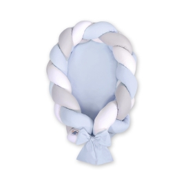 Braided babynest Knot Bumper & Mattress 2 in 1 - white-gray-blue