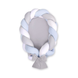 Braided babynest Knot Bumper & Mattress 2 in 1 - white-gray-blue