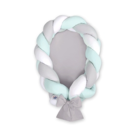 Braided babynest Knot Bumper & Mattress 2 in 1 - white-gray-mint