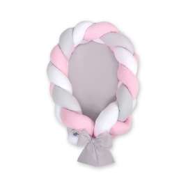 Braided babynest Knot Bumper & Mattress 2 in 1 - white-gray-pink
