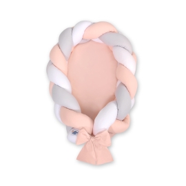Braided babynest Knot Bumper & Mattress 2 in 1- white-gray-powder pink
