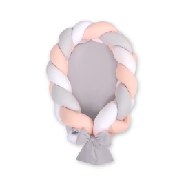 Braided babynest Knot Bumper & Mattress 2 in 1 - white-gray-powder pink