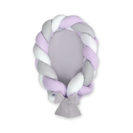 Braided babynest Knot Bumper & Mattress 2 in 1 - white-lilac-gray