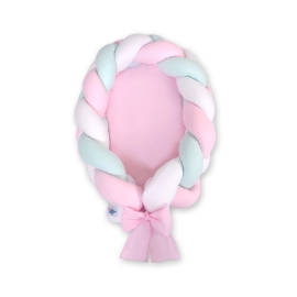 Braided babynest Knot Bumper & Mattress 2 in 1 - white-pink-mint