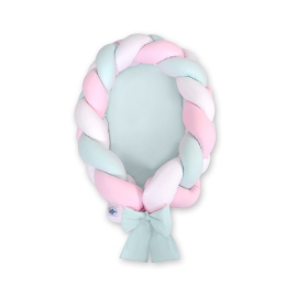 Braided babynest Knot Bumper & Mattress 2 in 1 - white-pink-mint