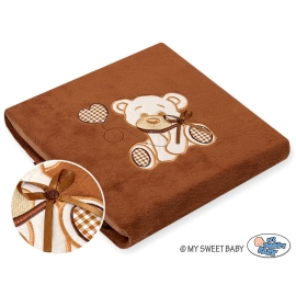 Brown Polar fleece blanket for Baby- Bear with bow