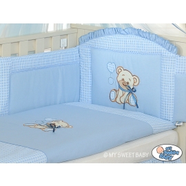 Cot Bed Bumper 140cm- Bear with Bow blue