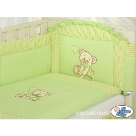 Cot Bed Bumper 140cm- Bear with Bow green