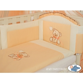 Cot Bed Bumper 140cm- Bear with Bow peach