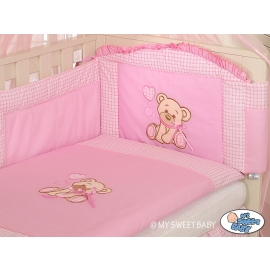 Cot Bed Bumper 140cm- Bear with Bow pink