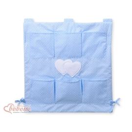 Cot tidy- Hanging hearts white dots on blue