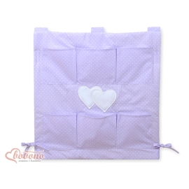 Cot tidy organiser for Cot Bed - Hanging Hearts white polka dots on lilac