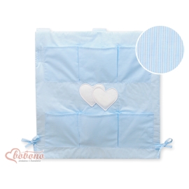 Cot tidy organiser - Hanging Hearts blue stripes