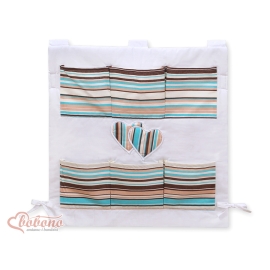 Cot tidy organiser - Hanging Hearts brown stripes