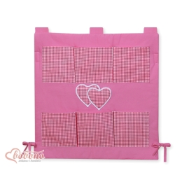 Cot tidy organiser - Hanging Hearts dark pink checkered