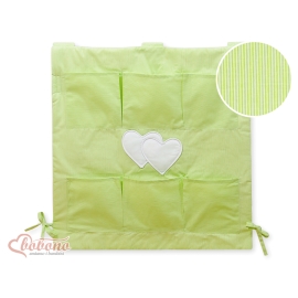 Cot tidy organiser - Hanging Hearts green stripes