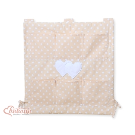 Cot tidy organiser - Hanging Hearts white dots on beige