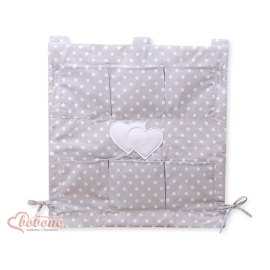 Cot tidy organiser - Hanging Hearts white dots on Gray