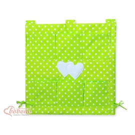 Cot tidy organiser - Hanging Hearts white dots on green