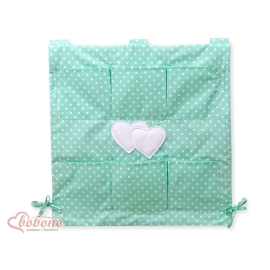 Cot tidy organiser - Hanging Hearts white dots on mint