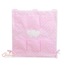 Cot tidy organiser - Hanging Hearts white dots on pink