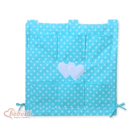 Cot tidy organiser - Hanging Hearts white dots on turquoise