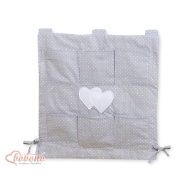 Cot tidy organiser - Hanging Hearts white polka dots on Gray