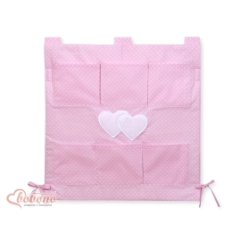 Cot tidy organiser - Hanging Hearts white polka dots on pink