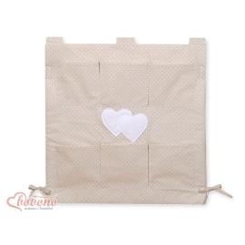 Cot tidy organiser Pockets- Hanging Hearts white polka dots on beige