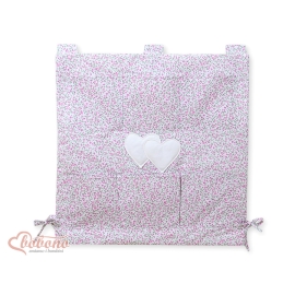 Cot tidy organiser with Pockets - Hanging Hearts pink flowers