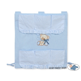 Cot tidy- Teddy Bear with bow blue