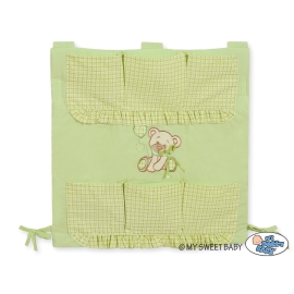 Cot tidy- Teddy Bear with bow green