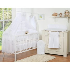 Cotbed Bedding set 5-pcs with mosquito-net- Hanging Hearts white