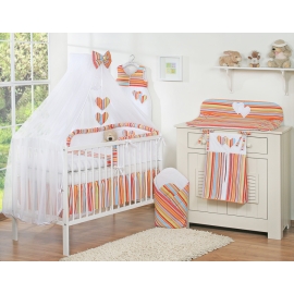 Cotbed Bedding set 7-pcs with mosquito-net- Hanging Hearts orange stripes