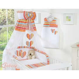 Cotbed Canopy made of Chiffon- Hanging Hearts orange stripes