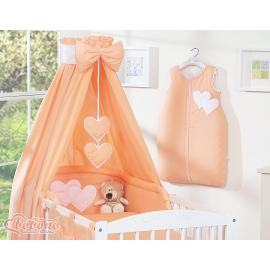 Cotbed Canopy made of fabric- Hanging Hearts orange