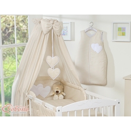CotbedCanopy made of fabric- Hanging Hearts white polka dots on beige