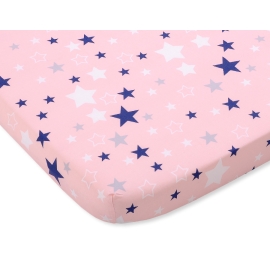 Cotton Baby Cot Sheet 140x70cm pink-navy blue stars