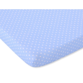 Cotton Baby Cot Sheet 140x70cm white polka dots on blue