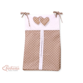 Diaper bag- Hanging Hearts white dots on brown
