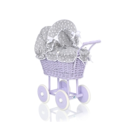 Doll pram no. 91699Bedding Set White Dots on Gray